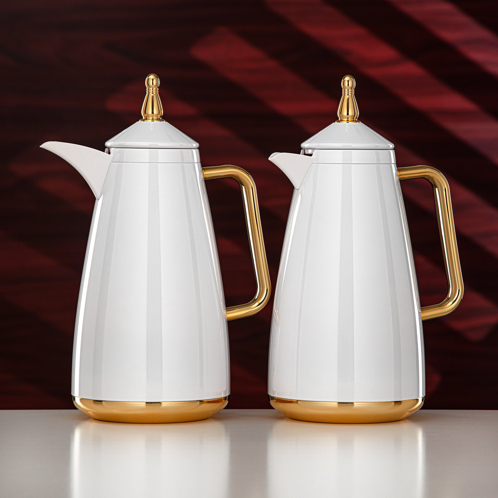 Almarjan Vacuum Flask Set 1L + 1L White & Gold