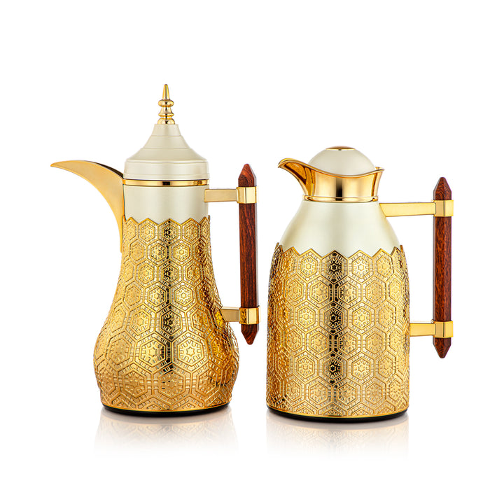 Almarjan 2 Pieces Vacuum Flask Set Beige & Gold - CBL + CBM-BEG