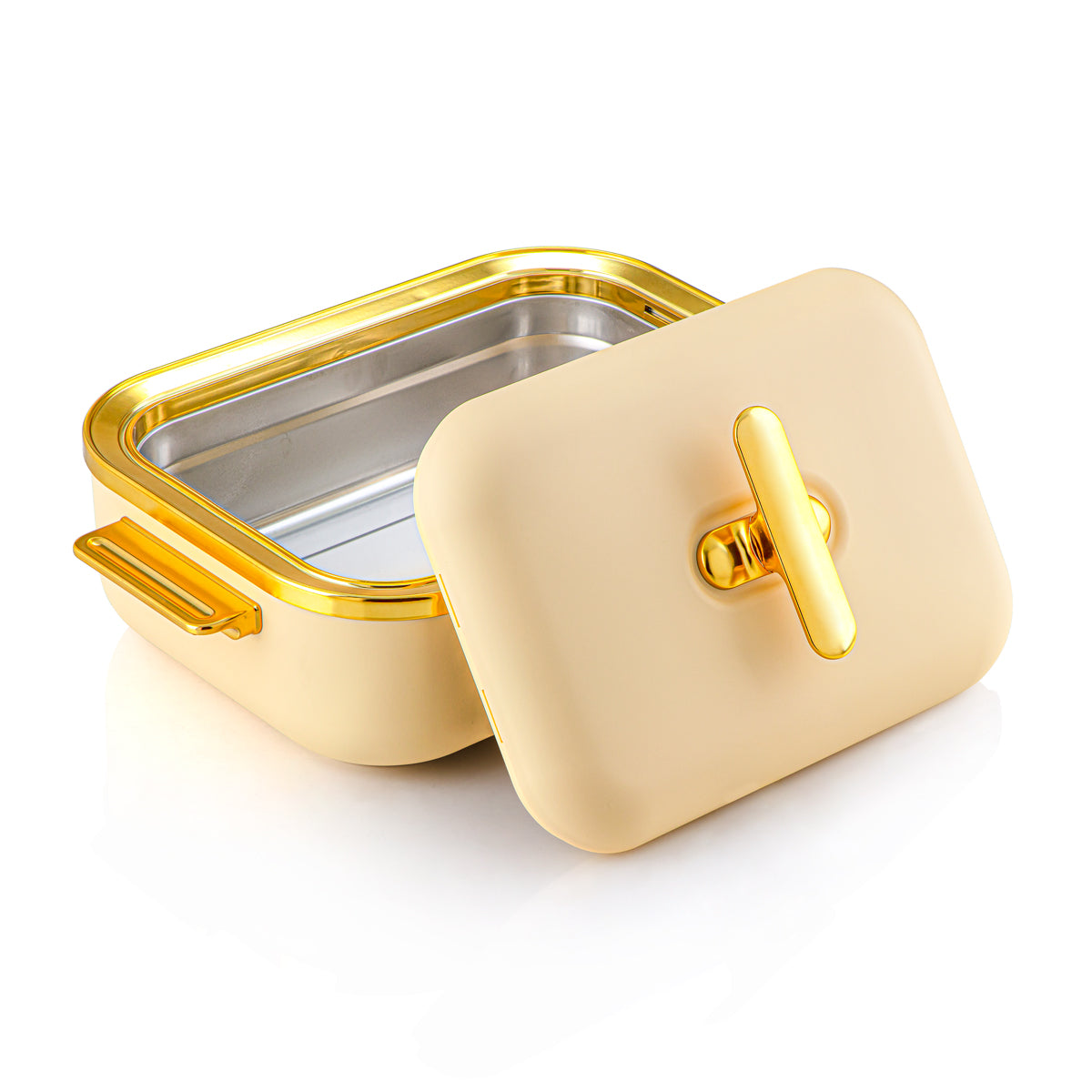 Almarjan 4 Liter Rectangle Plastic Hot Pot Light Yellow & Gold - HP03-400 Light Yellow Gold