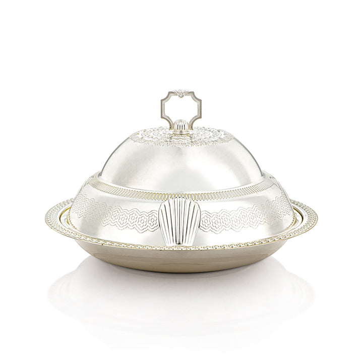 Almarjan 35 CM Sadaf Collection Tray With Cover Silver - RT4431M-S