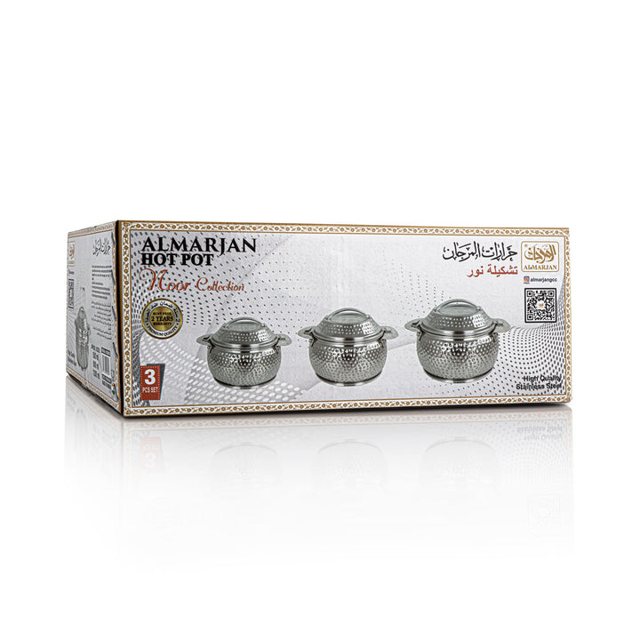 Almarjan 3 Pièces Noor Collection Mini Marmite en Acier Inoxydable Argent H22M56