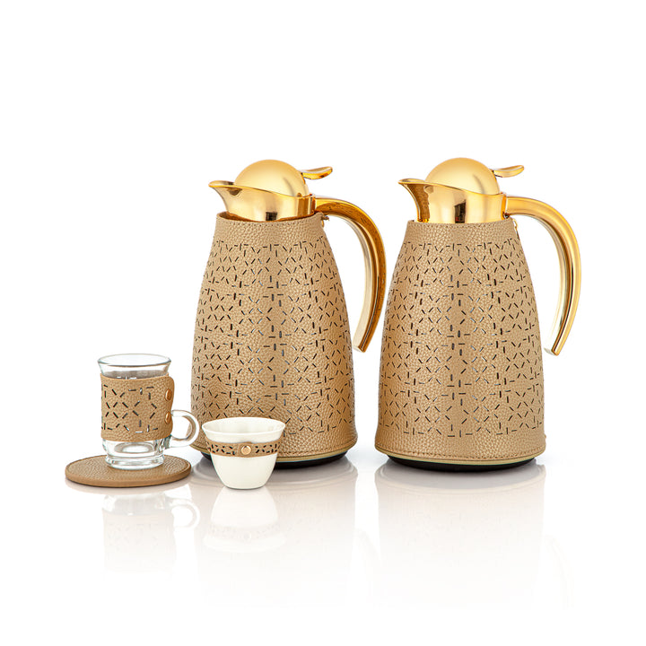 Almarjan 21 Pieces Leather Collection Tea Set Gold - TRHL-17